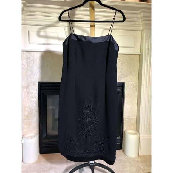 Donna Morgan Women’s Black with Pink Lining Elegant Bottom Embroidered Spaghetti - Picture 1 of 7